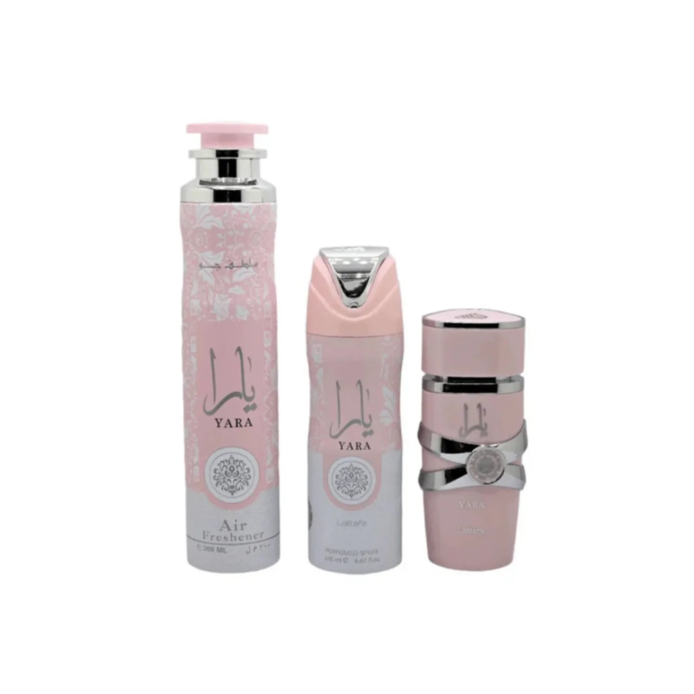 LATTAFA YARA 3PZAS  KIT 100ML+ SPRAY+AIR FRESHENER